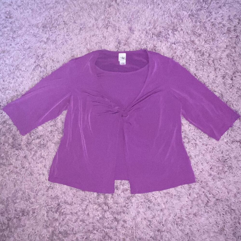 3X JMS Womans Purple Stretchy Jersey Draped Front 3/4th Sleeve Plus Size Blouse - Picture 3 of 8